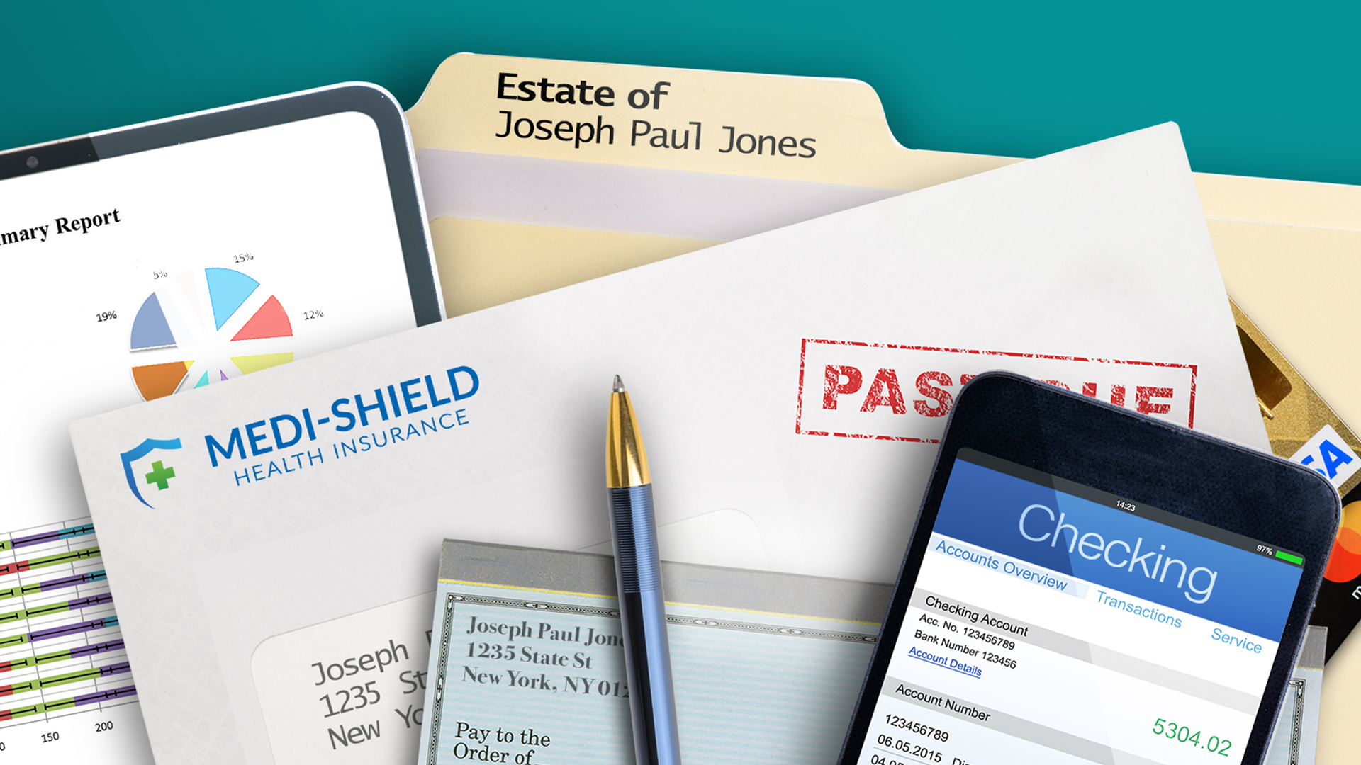 Tools and paperwork for handling estate's finances.